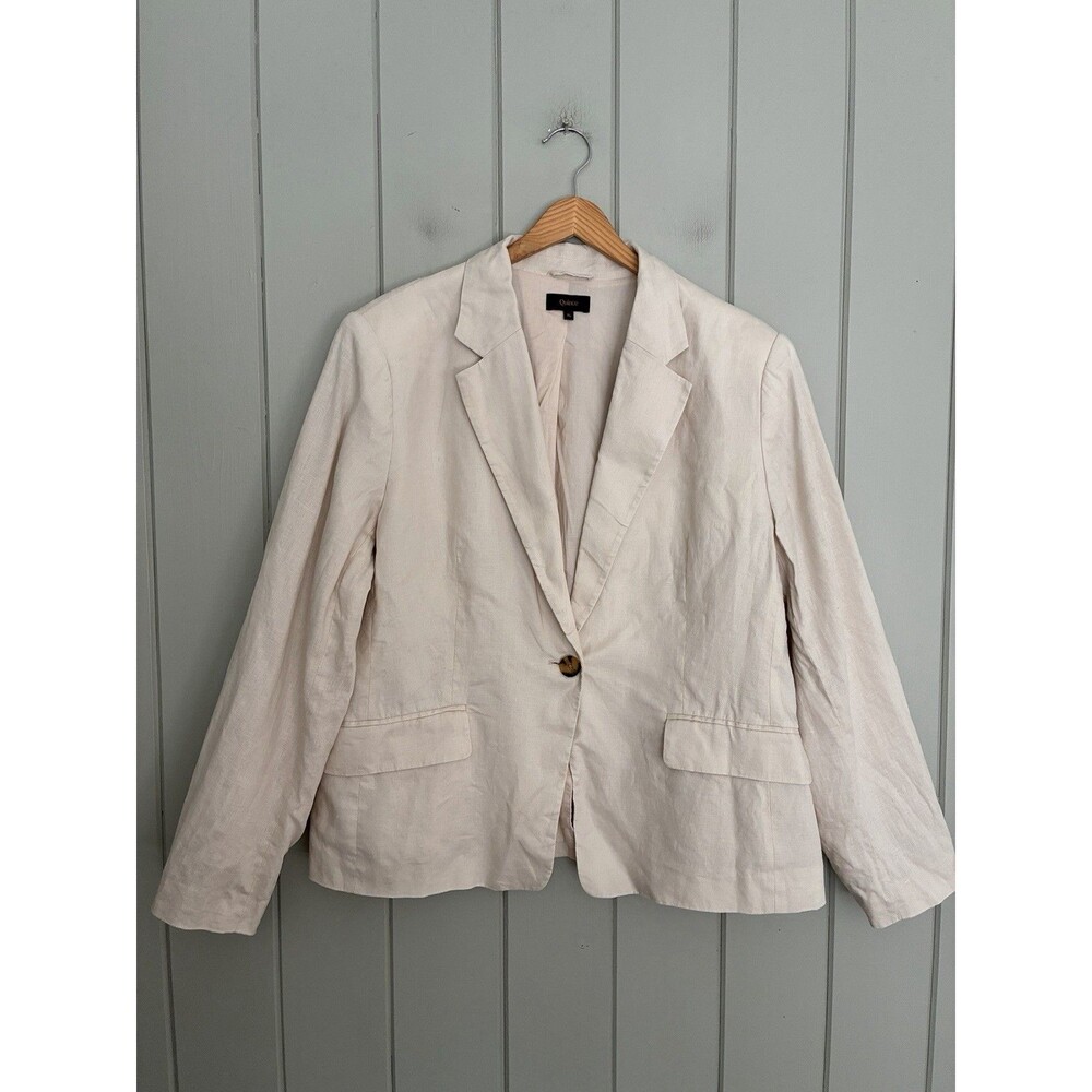 Quince Womens 100% European Linen Single Button Blazer Beige Sand XL